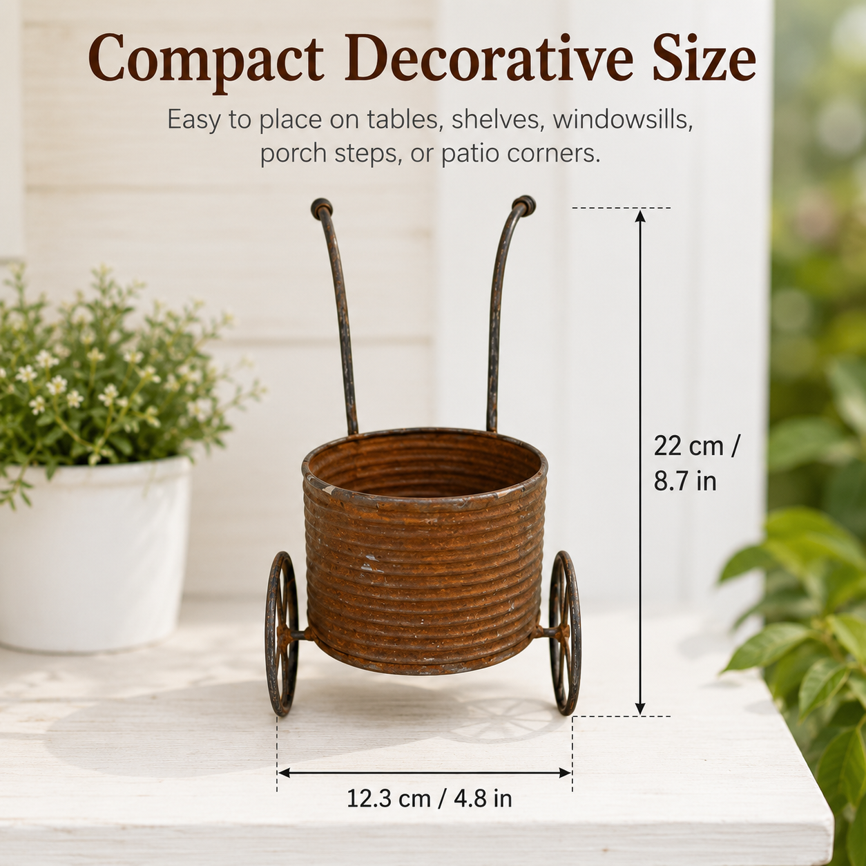 🌸Rustic Metal Wheelbarrow Planter, Vintage Garden Cart Flower Pot