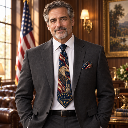 Personalized American Heritage Standard Self-Tie Necktie & Pocket Square Set 🇺🇸🦅