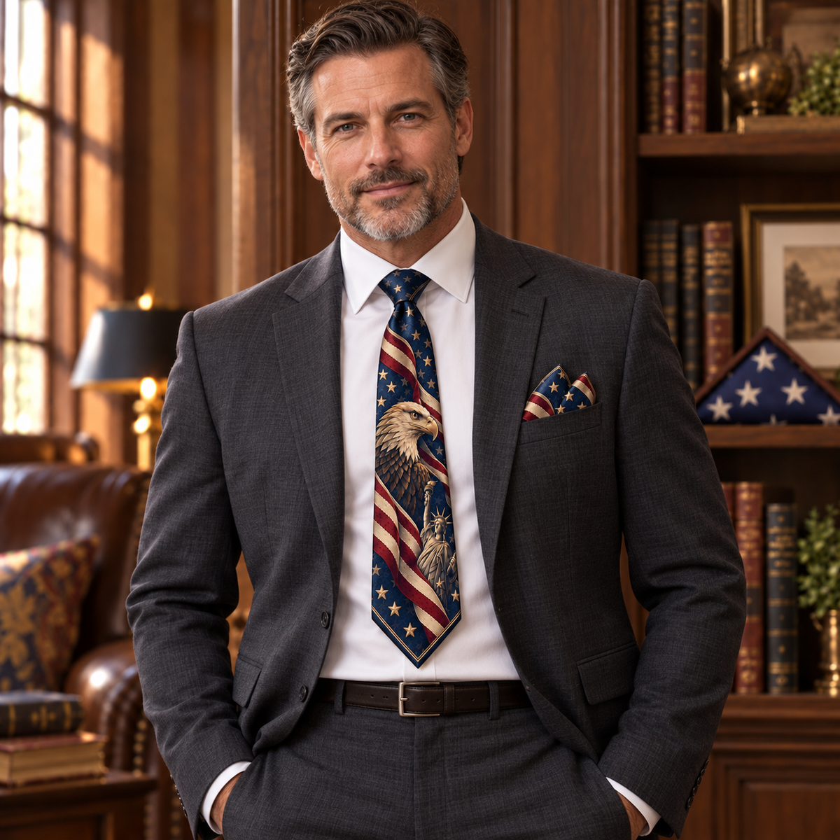Personalized American Heritage Standard Self-Tie Necktie & Pocket Square Set 🇺🇸🦅