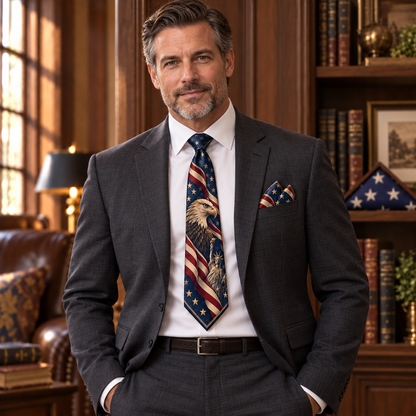 Personalized American Heritage Standard Self-Tie Necktie & Pocket Square Set 🇺🇸🦅