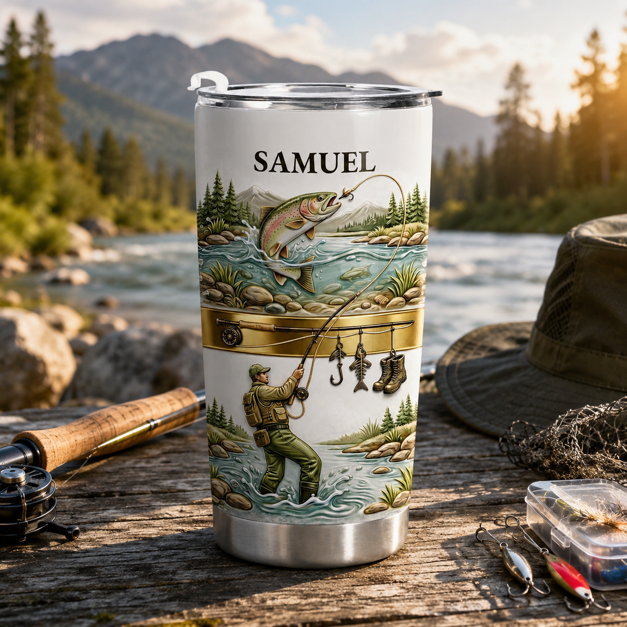 Personalized Fishing Tumbler – “A Peaceful Day on the River”