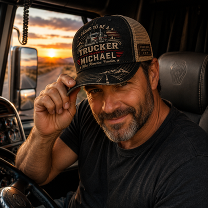 Personalized "Proud To Be A Trucker" Custom Name Mesh Trucker Hat