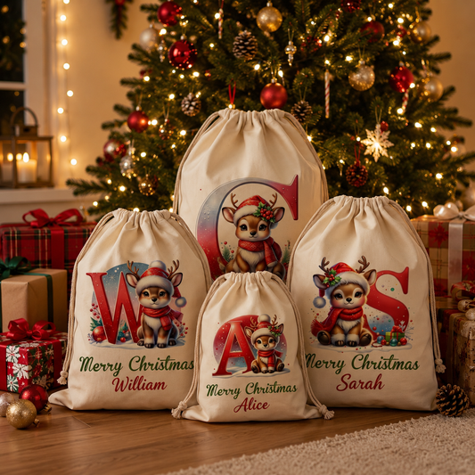 🎁🎄 Personalized Reindeer Christmas Gift Sack