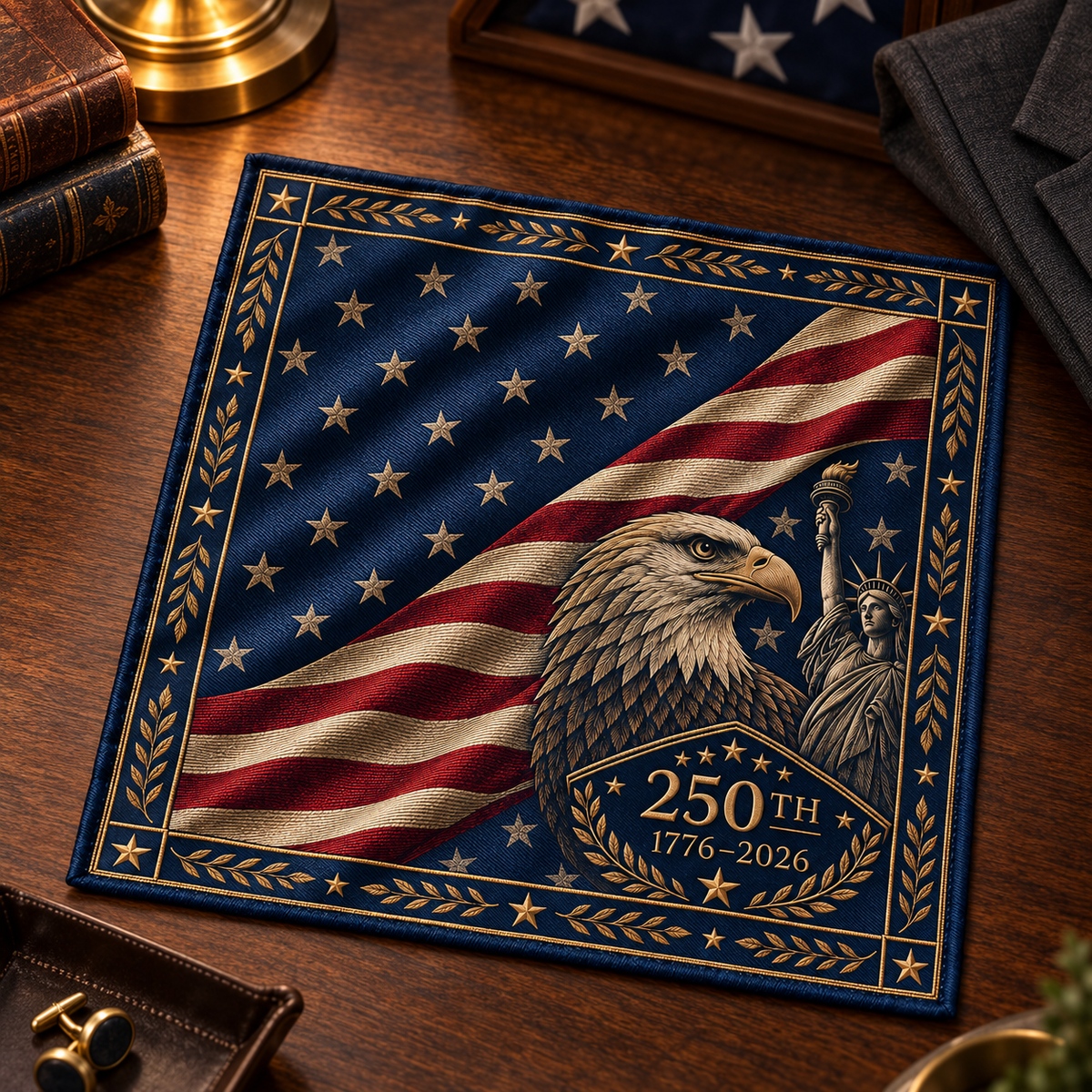 Personalized American Heritage Standard Self-Tie Necktie & Pocket Square Set 🇺🇸🦅