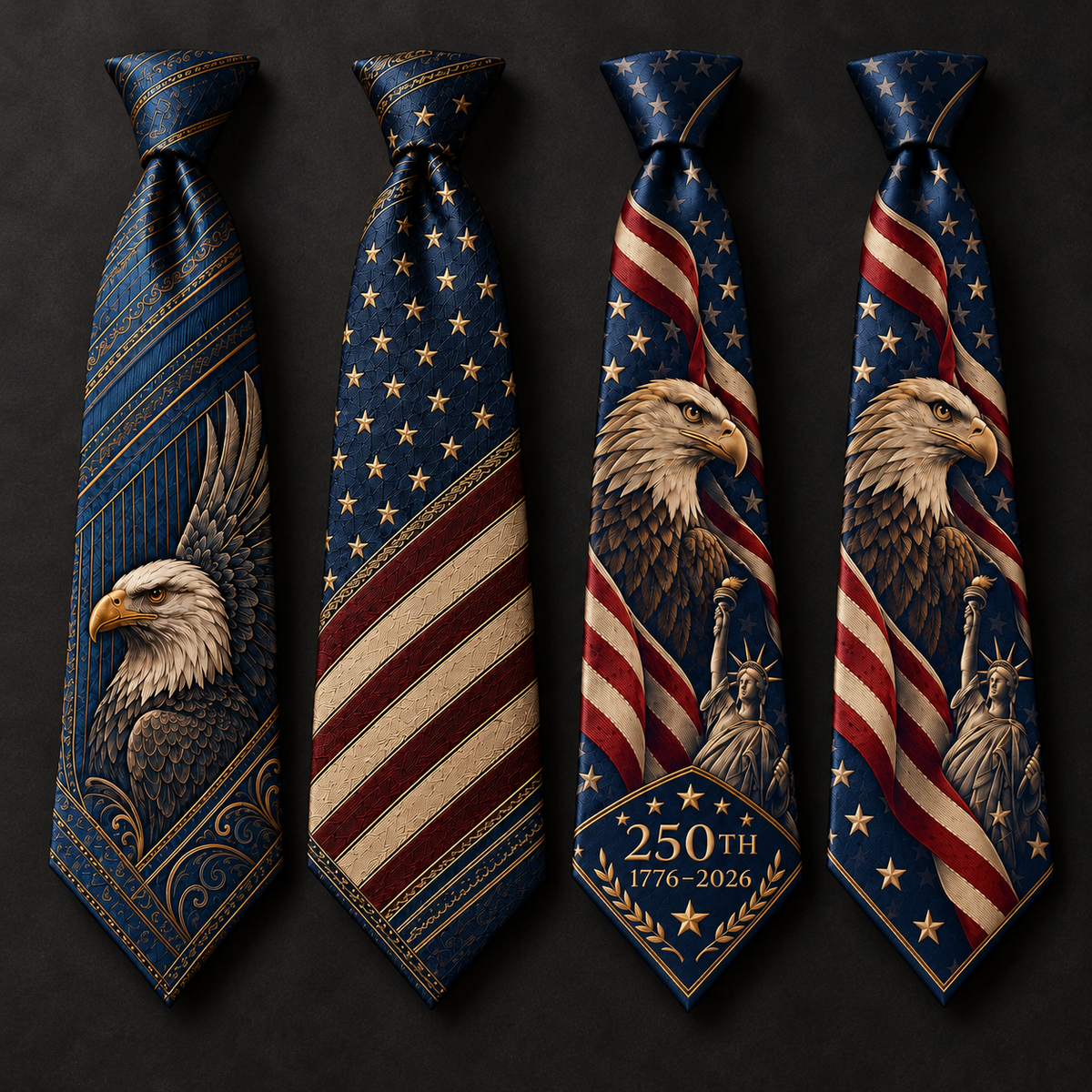Personalized American Heritage Standard Self-Tie Necktie & Pocket Square Set 🇺🇸🦅