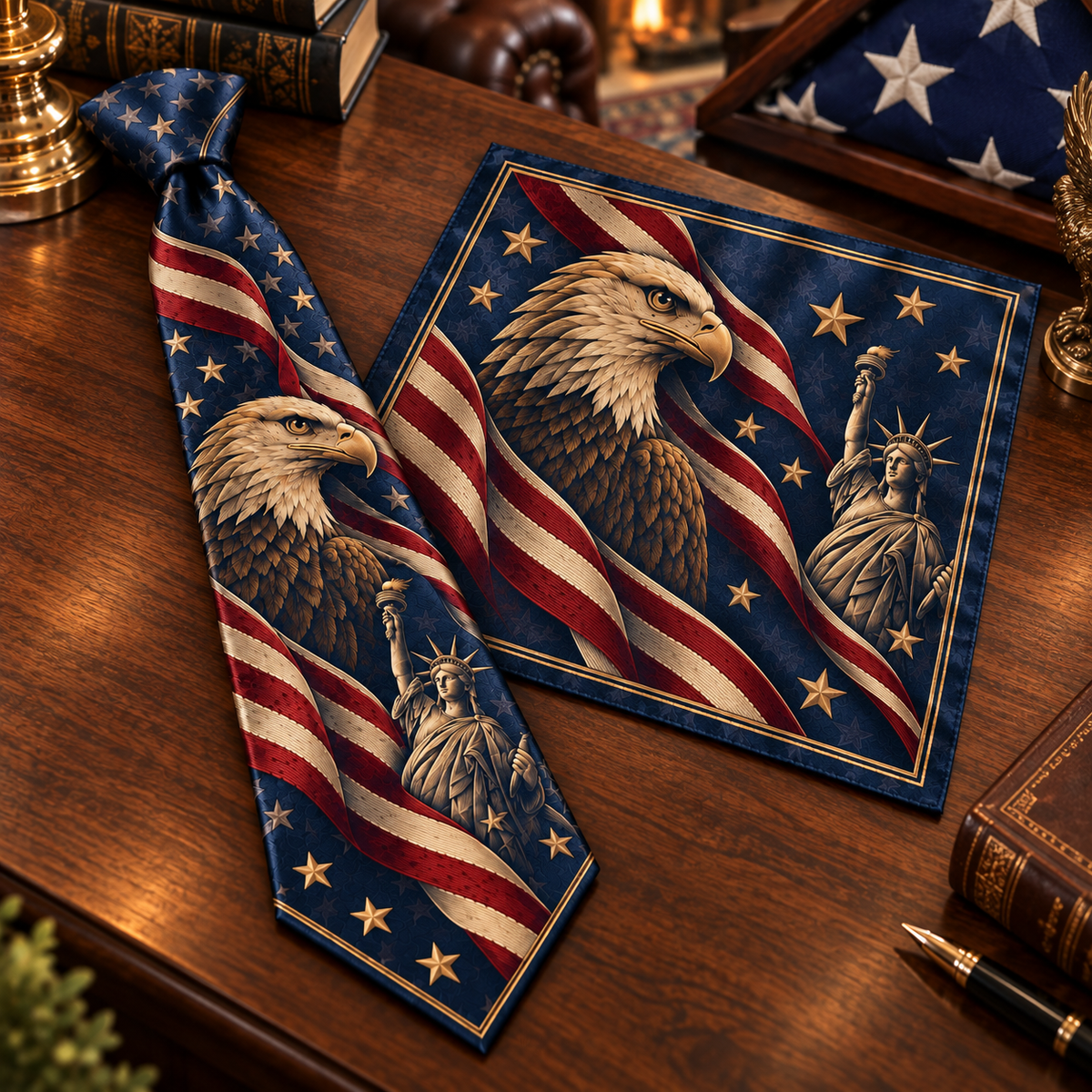 Personalized American Heritage Standard Self-Tie Necktie & Pocket Square Set 🇺🇸🦅