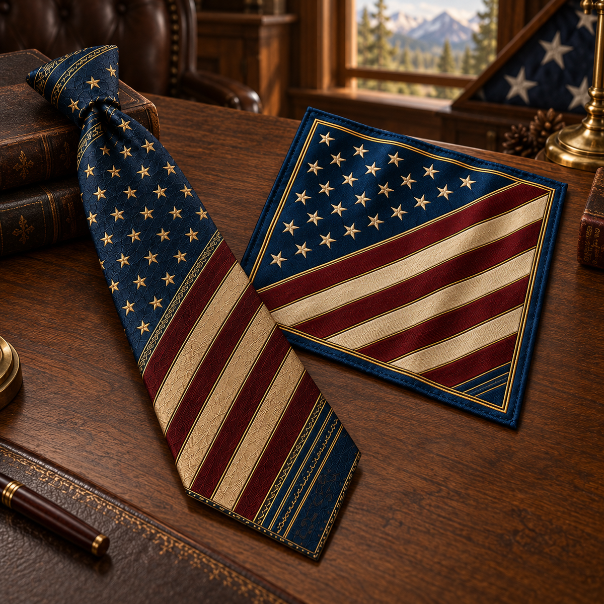 Personalized American Heritage Standard Self-Tie Necktie & Pocket Square Set 🇺🇸🦅