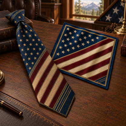 Personalized American Heritage Standard Self-Tie Necktie & Pocket Square Set 🇺🇸🦅