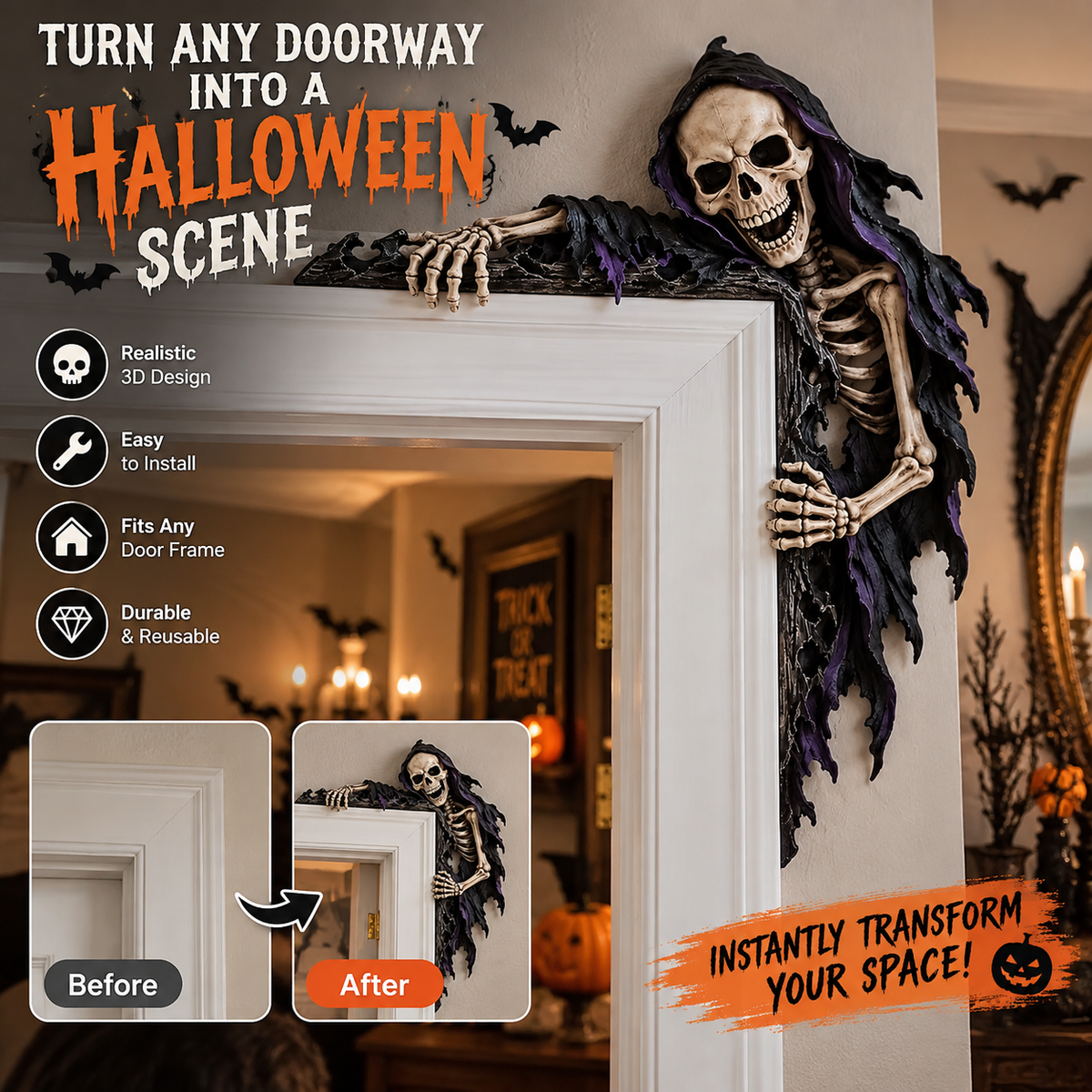 💀💀  Spooky Reaper Door Frame Corner Decor