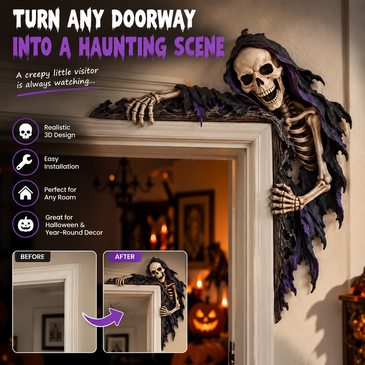 💀💀  Spooky Reaper Door Frame Corner Decor