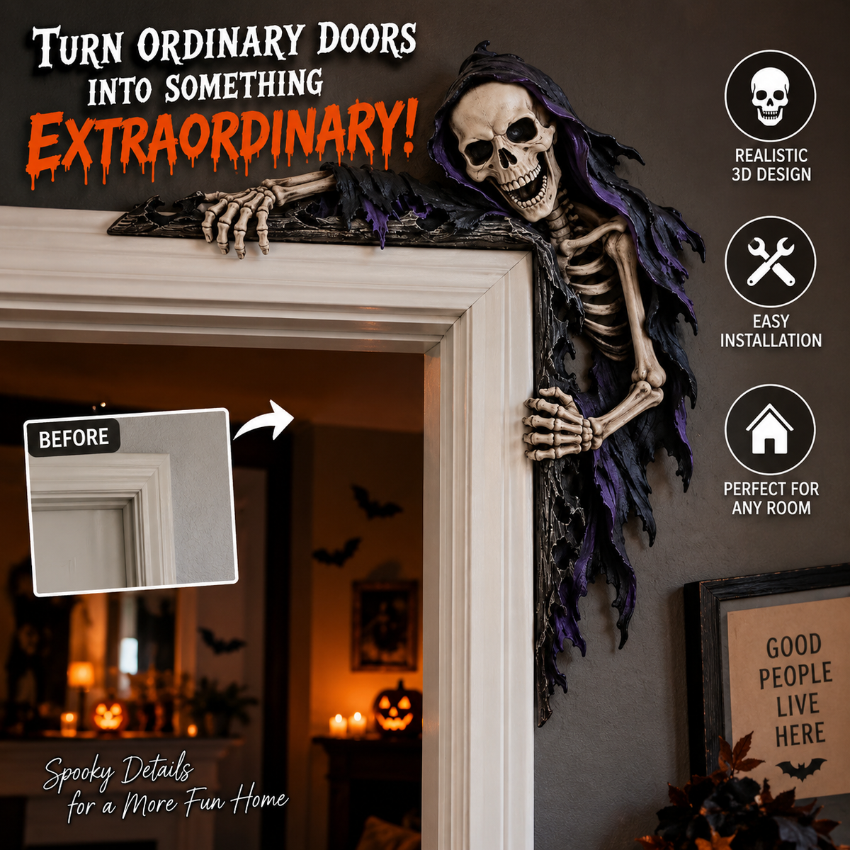 💀💀  Spooky Reaper Door Frame Corner Decor