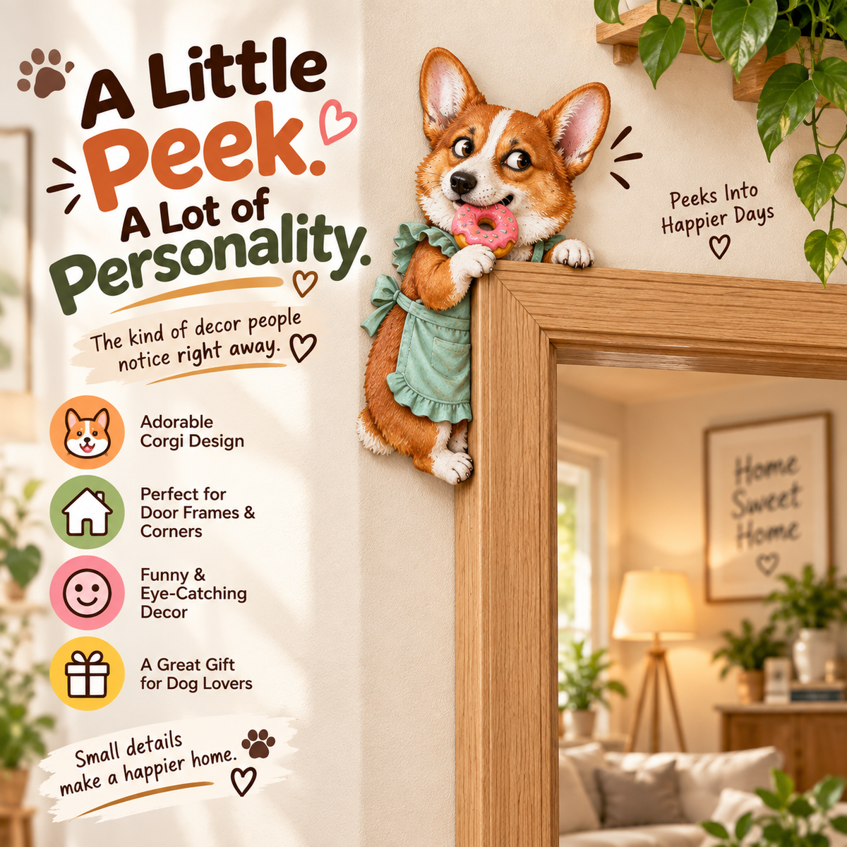 👀Adorable Corgi Door Frame Decor Funny Corner Wall Art