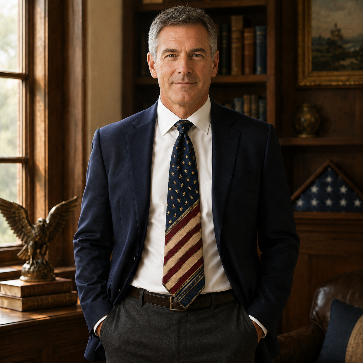 Personalized American Heritage Standard Self-Tie Necktie & Pocket Square Set 🇺🇸🦅