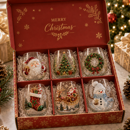 🎅🎅Magical Christmas Glass Cup Collection – Santa, Reindeer, Snowman & Christmas Tree