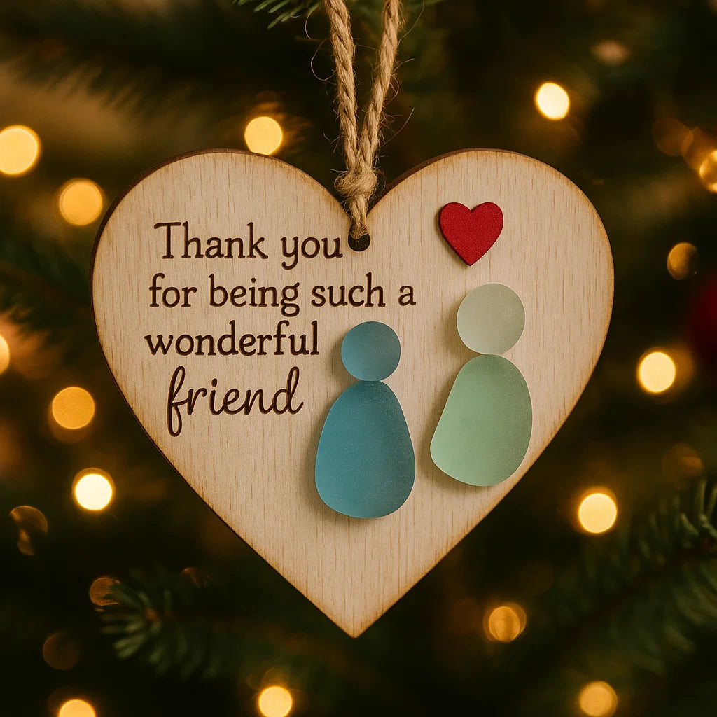 🔥Last Day 49% OFF -Heart-Shaped Wooden Friendship Ornament with Sea Glass