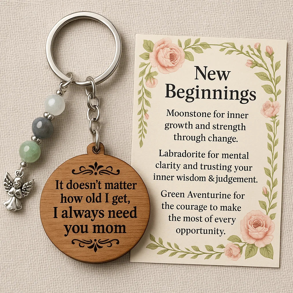 🔥Last Day 49% OFF -"New Beginnings" Mom Keychain with Healing Gemstones