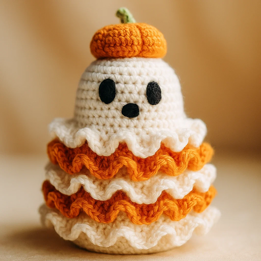 Halloween Ghost Crochet Plush with Pumpkin Hat
