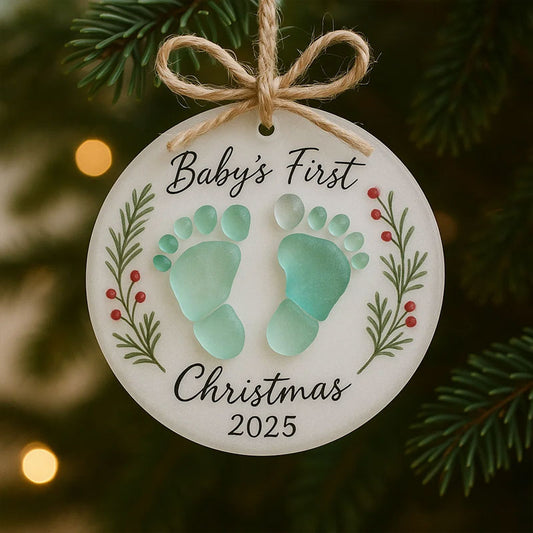 Baby's First Christmas 2025 Sea Glass Ornament