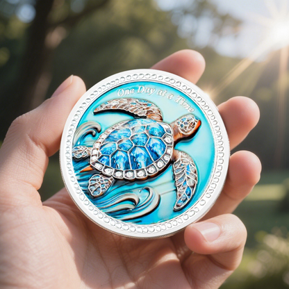 Inspirational Sobriety Coin with 3D Turtle