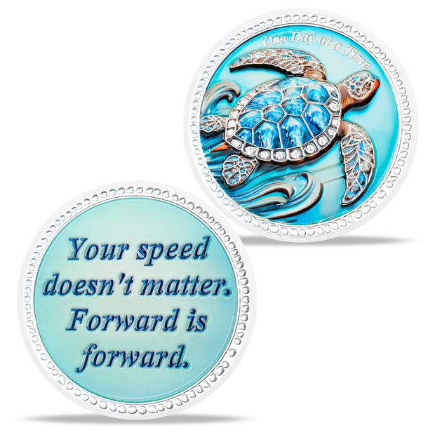 Inspirational Sobriety Coin with 3D Turtle