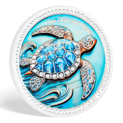 Inspirational Sobriety Coin with 3D Turtle