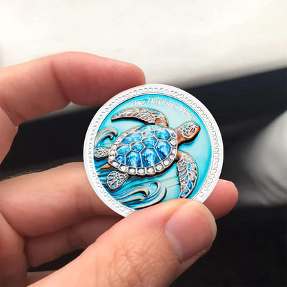 Inspirational Sobriety Coin with 3D Turtle