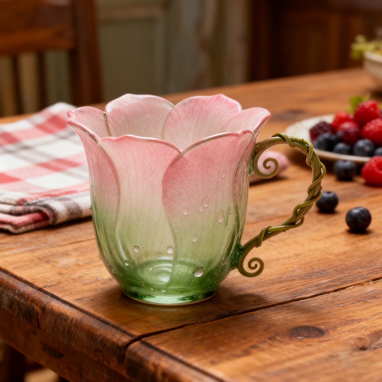 Handcrafted Petal Cup with Vine Handle