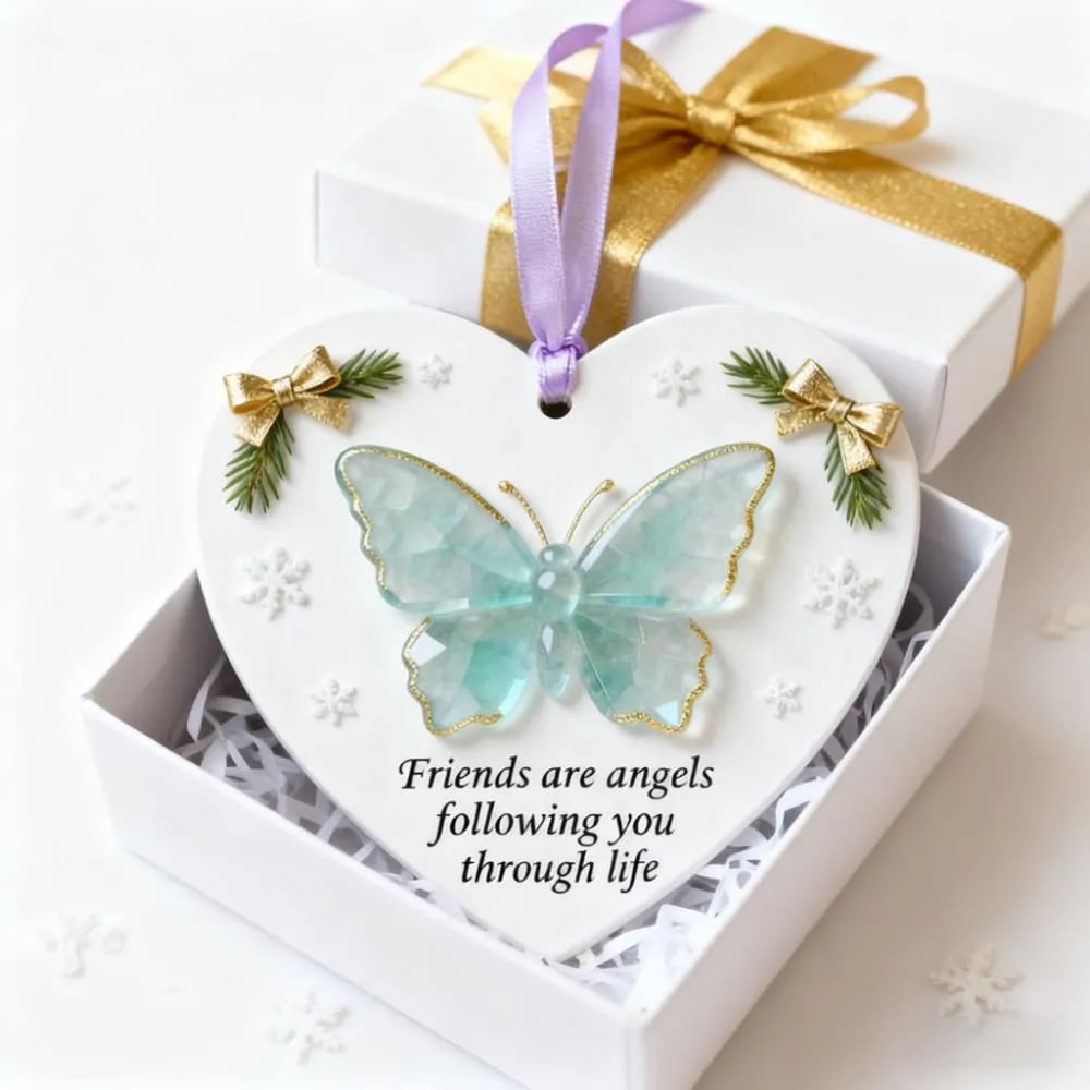 🦋Friends Are Angels Sea Glass Butterfly Christmas Ornament