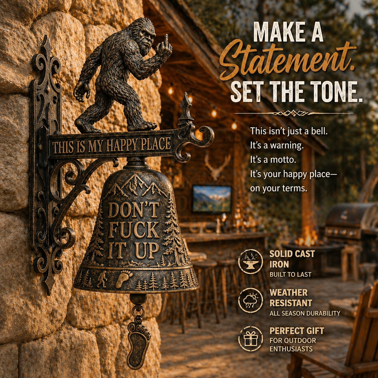 🐾😮Bigfoot Funny Wall Bell – Rustic Sasquatch Doorbell Decor