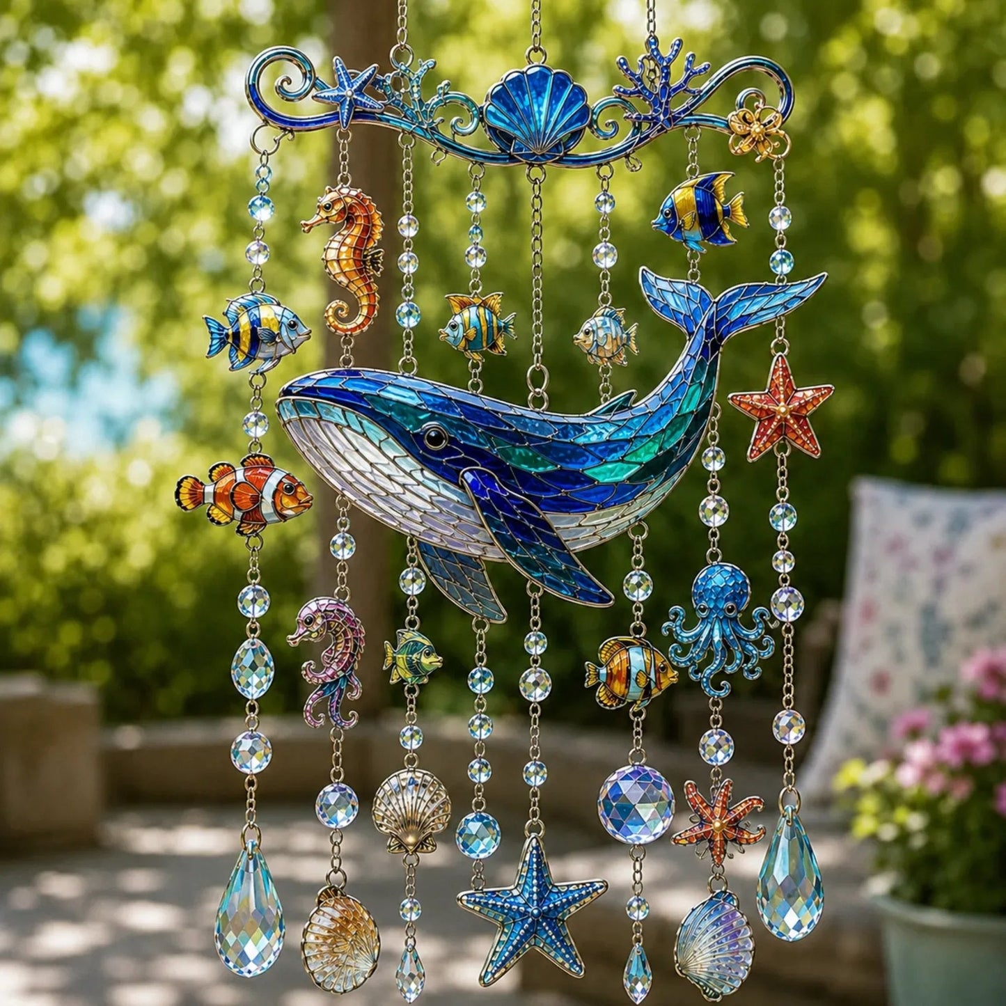 🐋🐋 Ocean-Themed Crystal Wind Chime – Bring the Ocean Glow to Your Garden (📦Buy 2 Free Shipping)