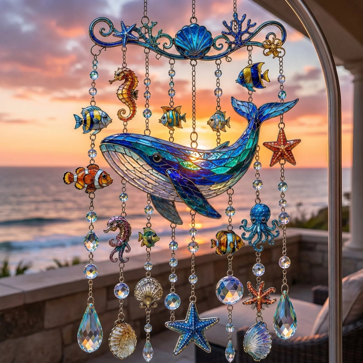 🐋🐋 Ocean-Themed Crystal Wind Chime – Bring the Ocean Glow to Your Garden (📦Buy 2 Free Shipping)