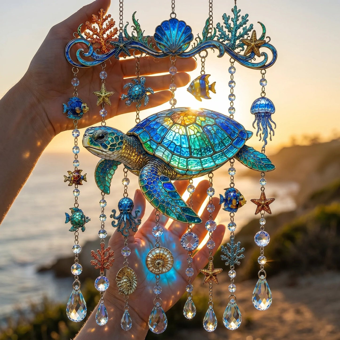 🐋🐋 Ocean-Themed Crystal Wind Chime – Bring the Ocean Glow to Your Garden (📦Buy 2 Free Shipping)