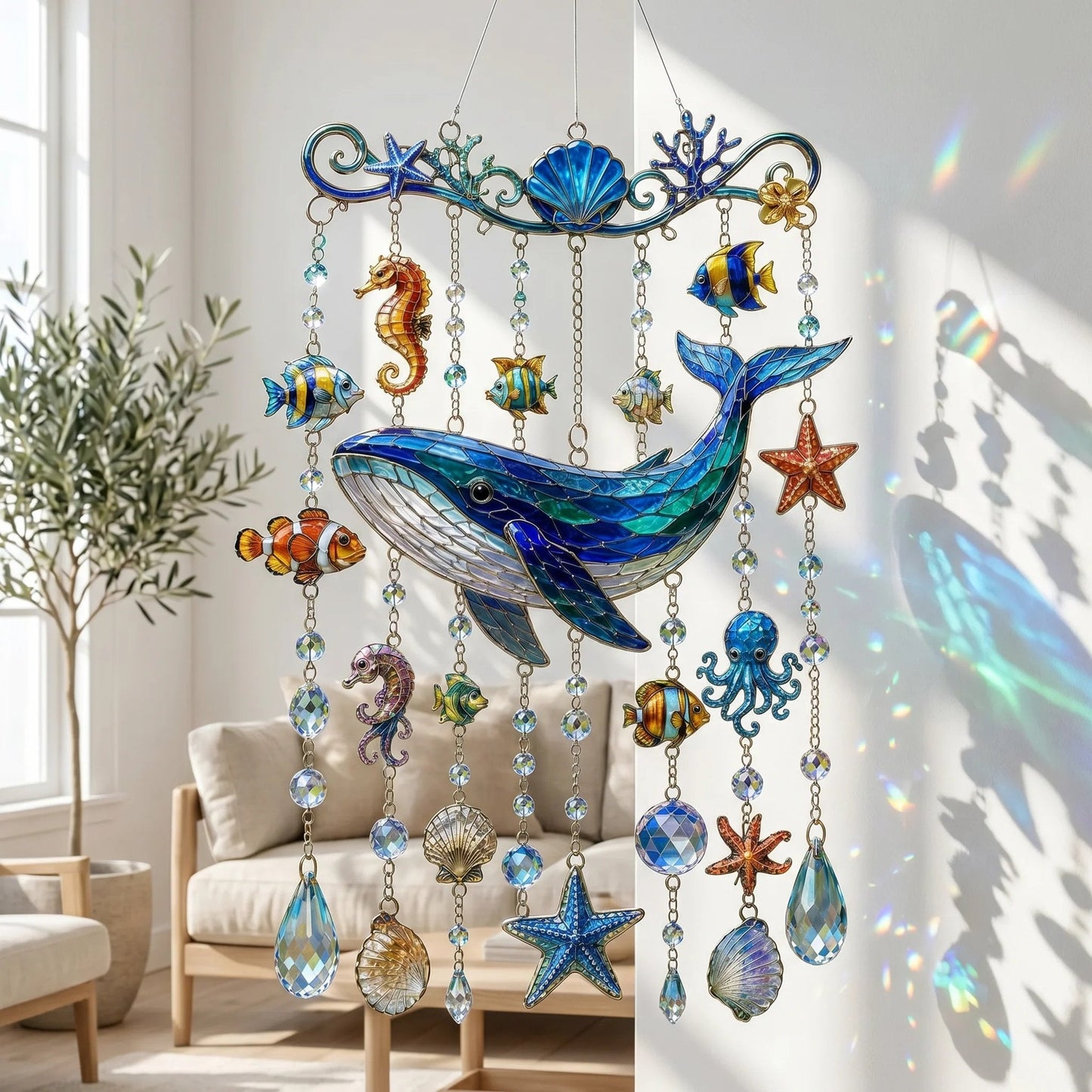 🐋🐋 Ocean-Themed Crystal Wind Chime – Bring the Ocean Glow to Your Garden (📦Buy 2 Free Shipping)