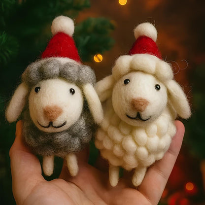 🎄🐑 Handmade Wool Felt Sheep Ornaments