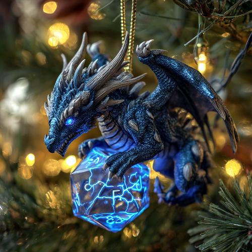 🔥 Black Friday Mega Deal: -  2D Flat Printing Dragon & D20 Crystal Dice Ornament