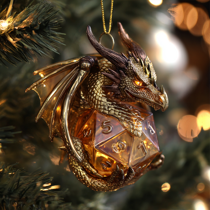 🔥 Black Friday Mega Deal: -  2D Flat Printing Dragon & D20 Crystal Dice Ornament