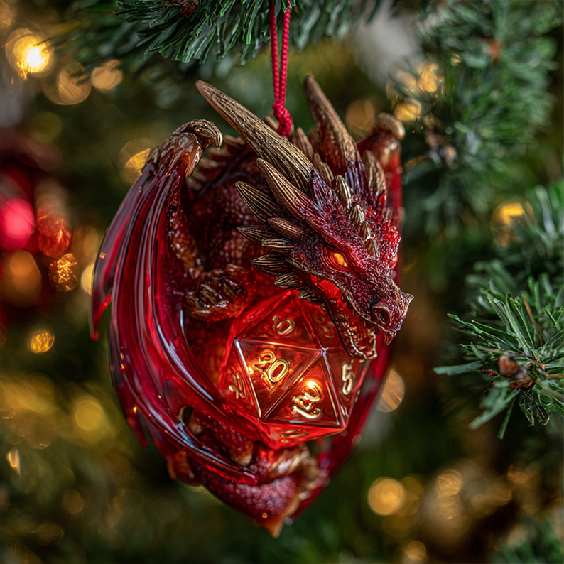 🔥 Black Friday Mega Deal: -  2D Flat Printing Dragon & D20 Crystal Dice Ornament