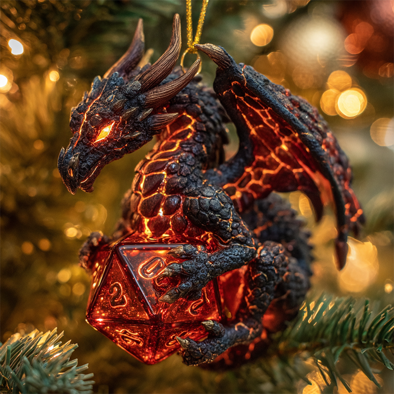 🔥 Black Friday Mega Deal: -  2D Flat Printing Dragon & D20 Crystal Dice Ornament