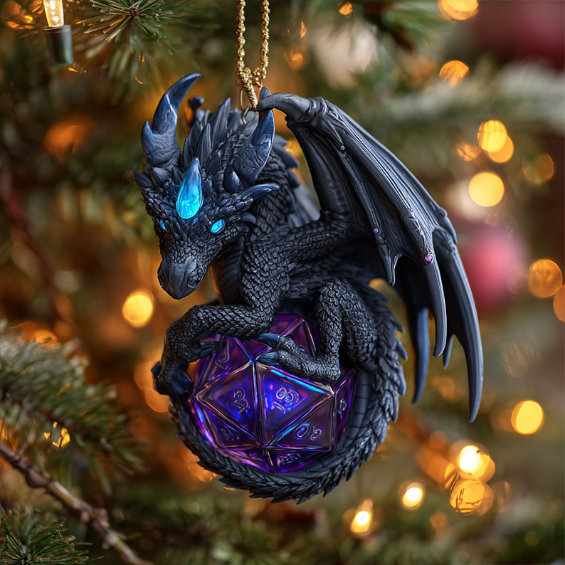 🔥 Black Friday Mega Deal: -  2D Flat Printing Dragon & D20 Crystal Dice Ornament