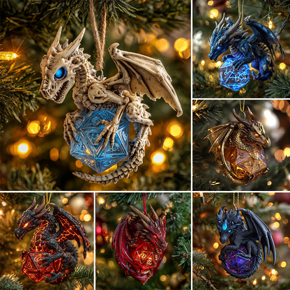 🔥 Black Friday Mega Deal: -  2D Flat Printing Dragon & D20 Crystal Dice Ornament
