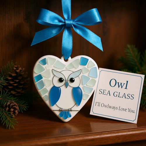 🔥 Black Friday--Sea Glass Owl Ornament - "I'll Owlways Love You"