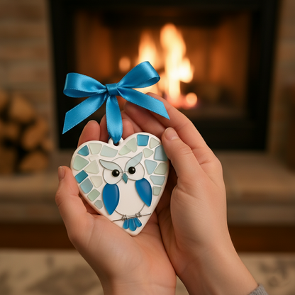 🔥 Black Friday--Sea Glass Owl Ornament - "I'll Owlways Love You"
