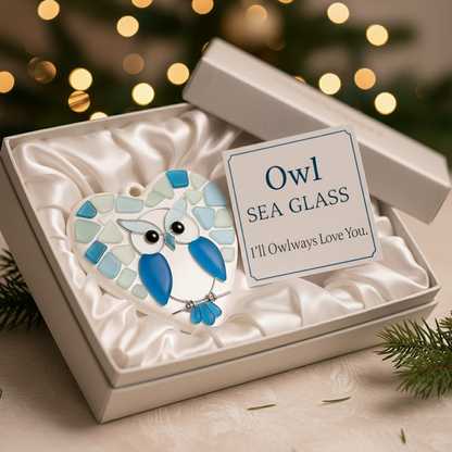 🔥 Black Friday--Sea Glass Owl Ornament - "I'll Owlways Love You"