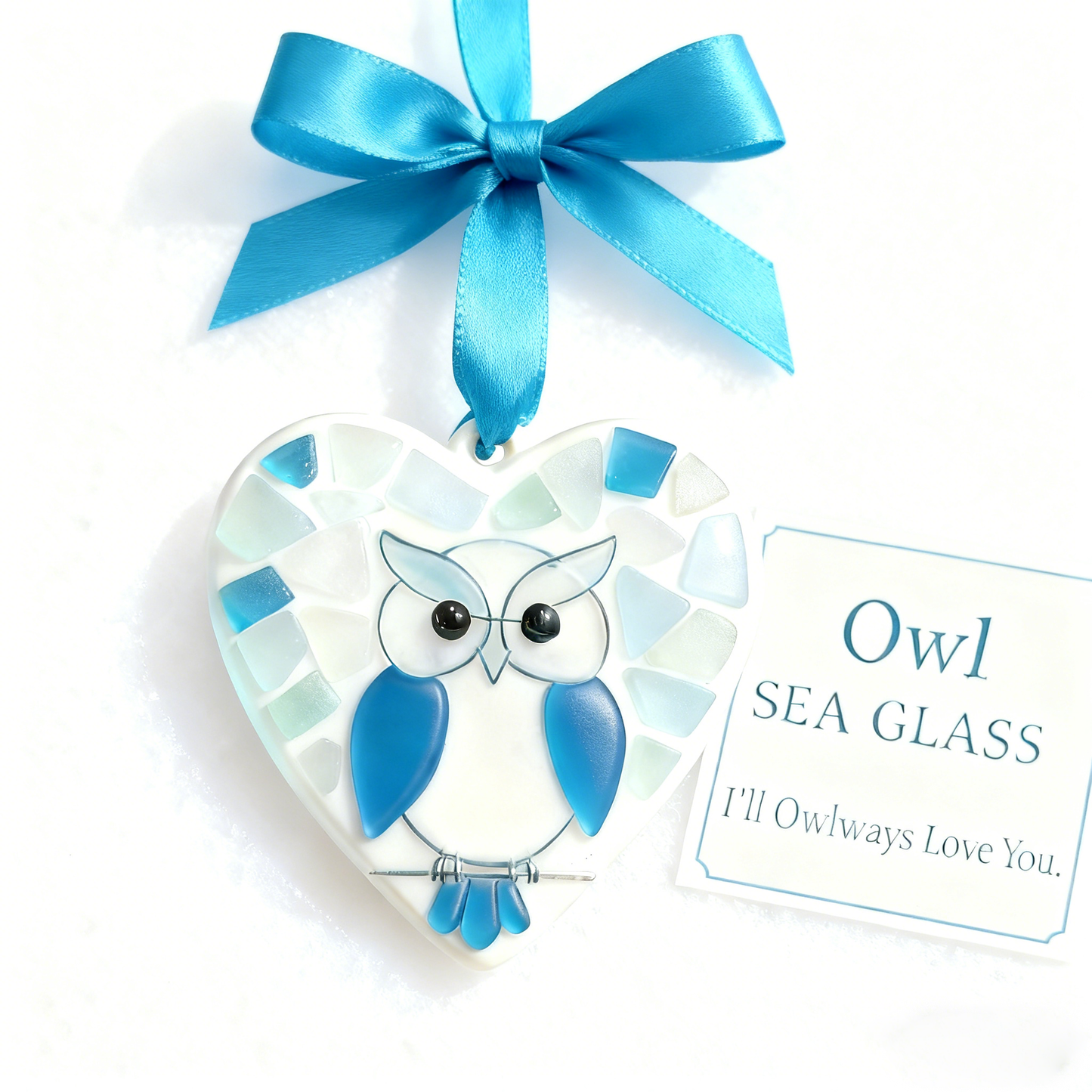 🔥 Black Friday--Sea Glass Owl Ornament - "I'll Owlways Love You"