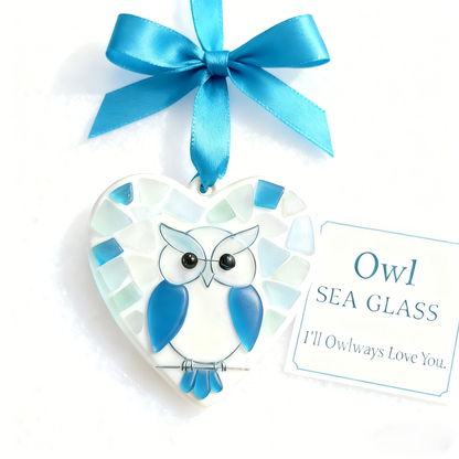 🔥 Black Friday--Sea Glass Owl Ornament - "I'll Owlways Love You"