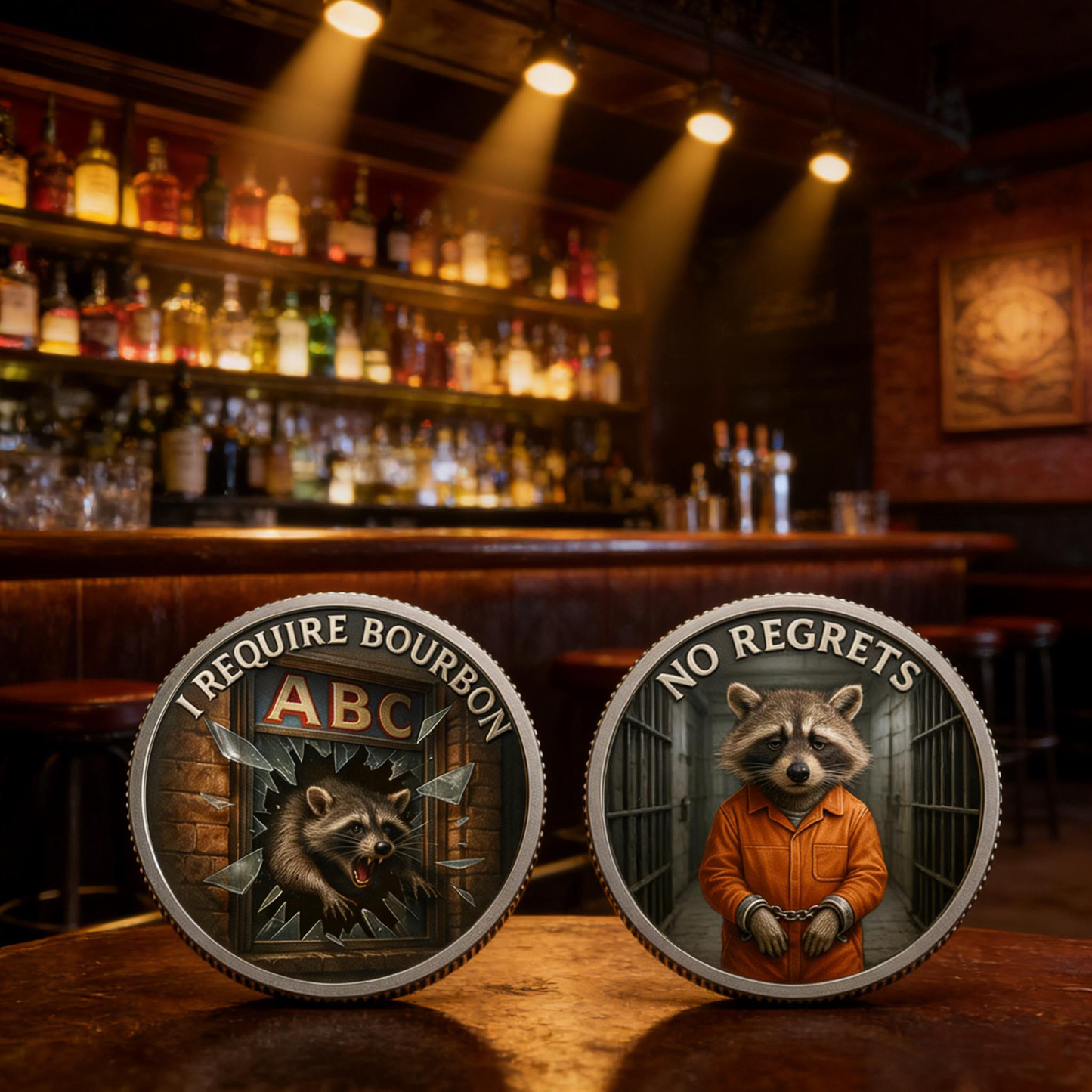 🥃🦝Funny Drunk Raccoon Challenge Coin