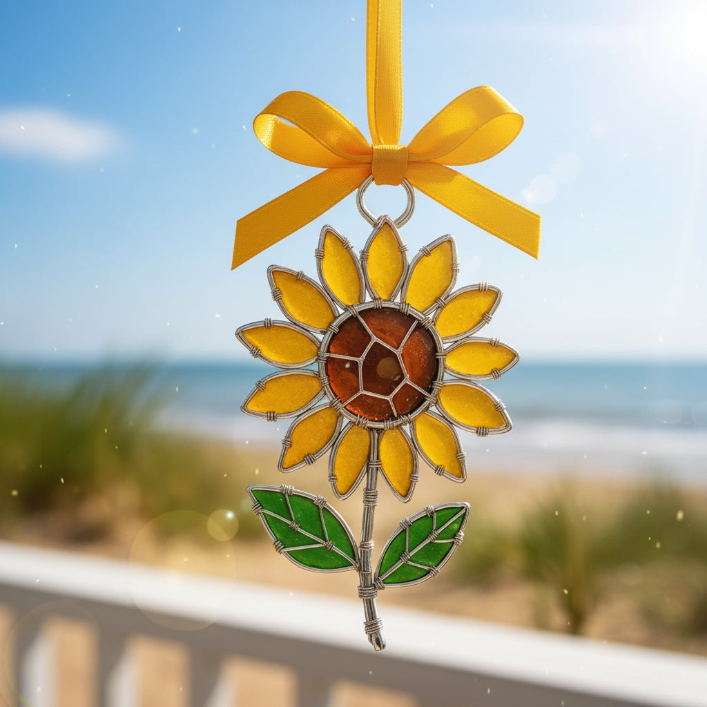 🌲Christmas Gift 50% Off--The "Coastal Blooms" Collection: Handmade Sea Glass Flower Ornaments with Meaning Card