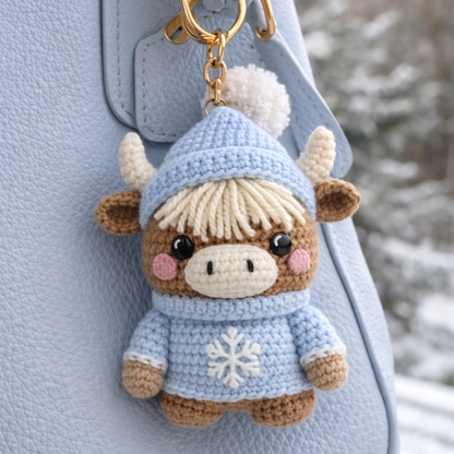 Handmade Highland Cow Couple Keychains - Romantic Crochet Bag Charm
