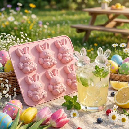 🐰 Cute Easter Bunny Silicone Mold – 6-Cavity 3D Ice Cube & Dessert Mold