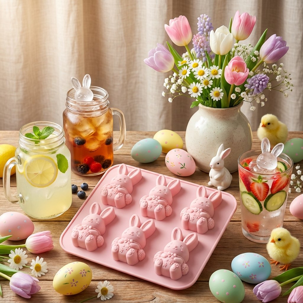 🐰 Cute Easter Bunny Silicone Mold – 6-Cavity 3D Ice Cube & Dessert Mold